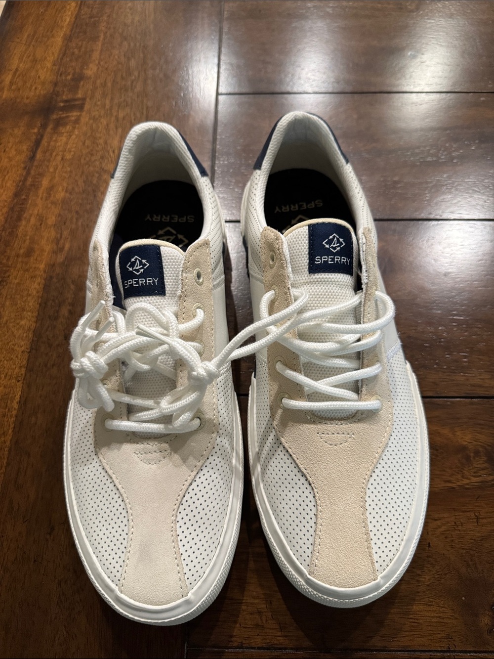 Sperry Men's Cream and White Perforated Boat Sneakers